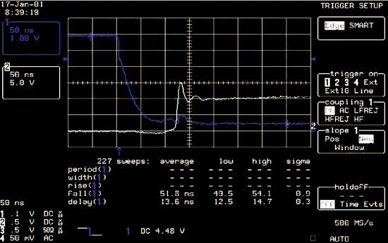 《圖五 同步開關 IRFR3711 加 IRFR3704 的 VDS 及 VGS 》