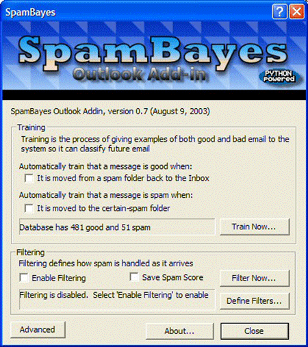 《圖二 SpamBayes Screenshot》