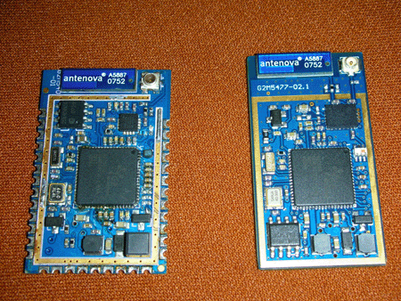 《圖十三 G2 Microsystems所推出的802.11b/g SoC解決方案以及802.11b Wi-Fi模組(右)》