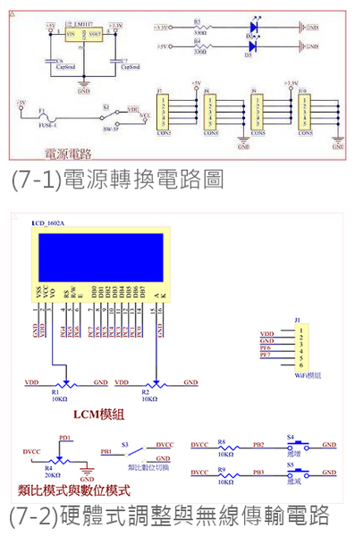 圖7 : 電源轉換電路圖;硬體式調整與無線傳輸電路