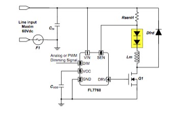 圖3 : FL7760是一款輸入範圍極寬的降壓控制器,具有大範圍的調光能力