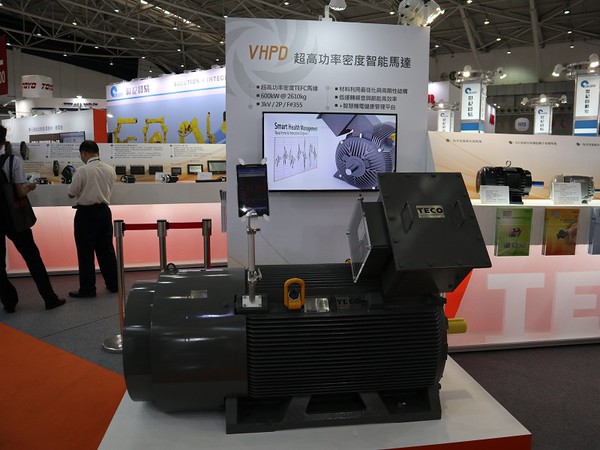 圖3 : 東元電機展出「超高功率密度暨智能馬達(VHPD)」產品,挑戰全球355框號馬達功率密度的上限。(攝影/王明德)