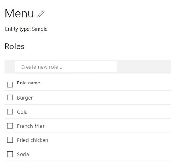 圖四 : 代表餐點名稱的Entity: Menu