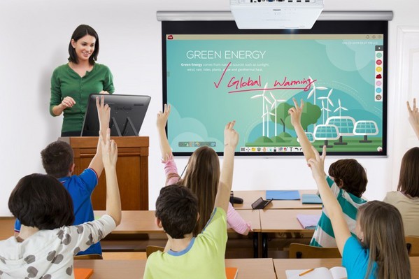 图一 : 在互动式的教学中,教师可以使用同样的一种工具,来满足全班学习、小组学习和个人学习等用途。 (source:viewsonic.com)