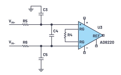 圖六 : AD8220的「RFI濾波器」應用電路圖(source:ADI)