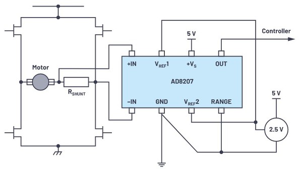 圖八 : 使用AD8207進行雙向共模高擺幅電流檢測(source:ADI)