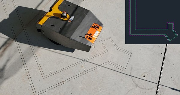 圖1 : OLogic為客戶設計了許多不同的行動機器人,包括Dusty Robotics(上圖)。 Dusty消除了將建築平面圖標註在施工現場的傳統的、勞動密集型過程,在施工現場程式設計的機器人可自動完成該任務。
