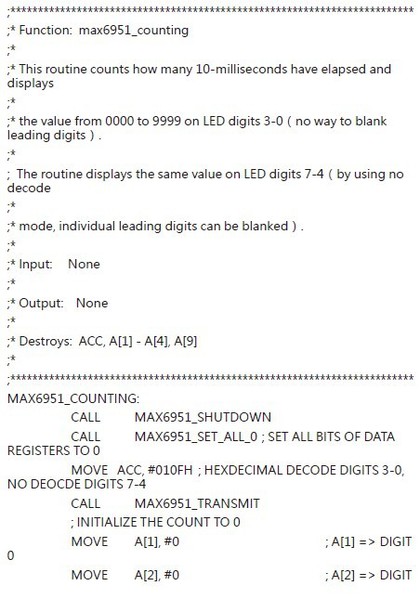 圖四 : MAX6951計時範例程式