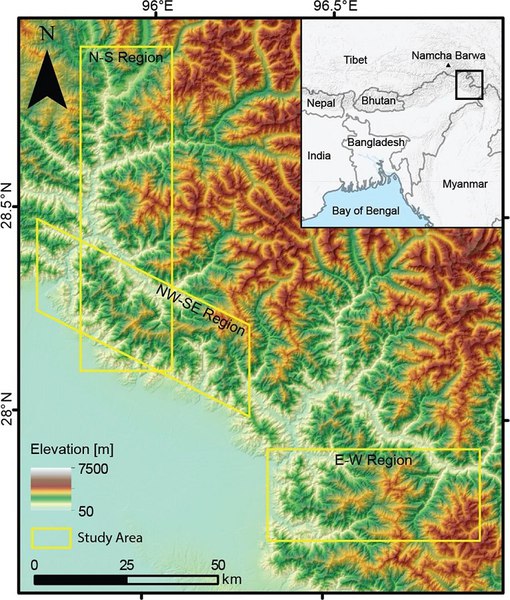 圖二 : :喜馬拉雅山最東端的研究區域(source:Nature Journal)