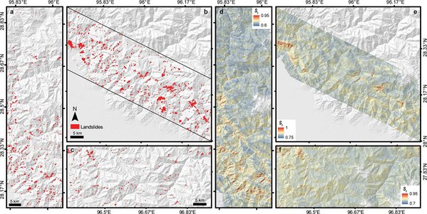 圖三 : :土石流地圖和敏感度模型(source:Nature Journal)