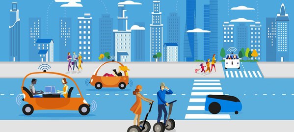 圖一 : 發展更先進的車聯網整合路側、號誌、車輛、行人等多方來源的數據,提供更安全的移動服務。