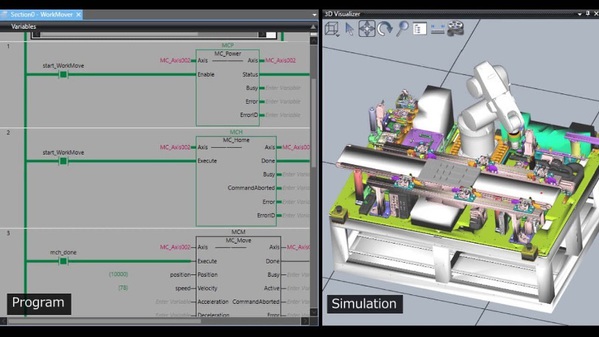 圖三 : Sysmac Studio隨附客製化的3D動作模擬工具,讓工程師能檢查及改良生產製程,而不貿然實作。(source:Omron)