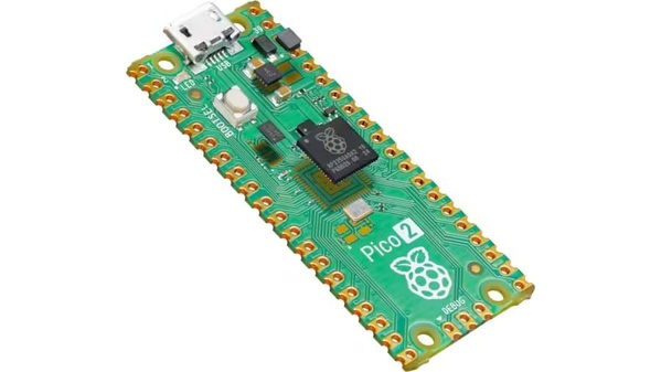 圖1 : Raspberry Pi Pico 2板卡與板卡上的主控晶片RP2350(圖片來源:樹莓派)