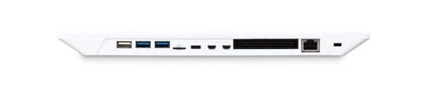 圖4 : 樹莓派500型I/O介面,由左而右分別是USB 2.0 Type-A、兩組USB 3.2 Gen1 Type-A、microSD記憶卡卡槽、USB Type-C電源接孔、兩組Micro HDMI接孔、40-pin GPIO接孔、RJ-45網路埠、Kensington防盜鎖孔(圖片來源:樹莓派官網)