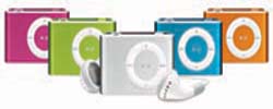 苹果iPod shuffle推出五种颜色:蓝色、粉红色、绿色、橘色以及原本的银色(图:厂商提供)