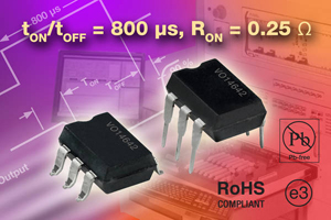 VO14642AT具有可在測試設備中提供更高吞吐量的800µs快速典型開關速度,以及0.25Ω的低導通電阻
