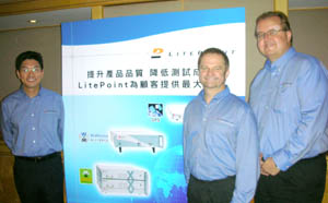 图右至左为LitePoint执行长Benny Madsen、全球业务资深副总裁Luc Schoups、系统应用总监王瑞祖。(Source:HDC)