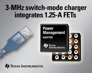 TI宣佈推出一款3 MHz切換式電池充電管理IC,適用可從充電器或USB連接埠充電的各式可攜式電子裝置。(圖片來源:廠商)