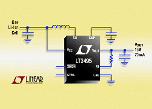 LT3495/-1具備輸出斷開 之2mm x 3mm DFN封裝微功率、低雜訊升壓轉換器。(來源:廠商) BigPic:315x225