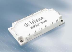 MIPAQ base模組整合IGBT六單元(six-pack)組態及電流感應分流器,適用於高達55 kW之工業驅動裝置和伺服機的低感應系統設計。