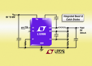 Linear發表LT3990,3mm × 2mm DFN封裝,60V 350mA(IOUT),2.2MHz降壓切換穩壓器。