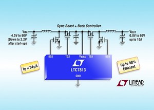 凌力尔特双组输出(升压+降压)、低静态电流同步DC/ DC控制器