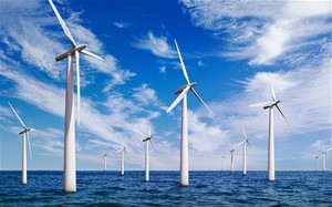 台灣首座離岸風電機矗立苗栗外海,預計明年第一季開始商轉。(離岸風機示意圖)