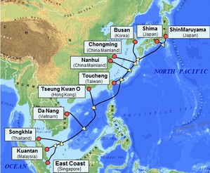 光纖海底電纜「APG」路線連接了日本~新加坡之間的亞洲11個地點。