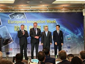 2018欧盟创新周开幕,来自16个欧盟国的企业,和18个产业聚落的官员,共计超过一百人访问团来台。
