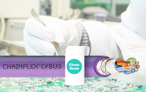 经过认证和测试,新型 chainflex 耐弯曲电缆 CFBUS.LB.045 (CAT5e) 和 CFBUS.LB.049 (CAT6) 具有无尘室认证,可完成超过 2400 万次行程。(来源:igus GmbH)