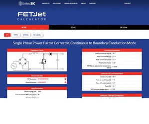 碳化矽（SiC）功率电晶体制造商UnitedSiC推出免费注册线上工具FET-Jet Calculator，方便设计人员为不同功率应用和拓扑结构选择器件和比较器件在其中的效能。