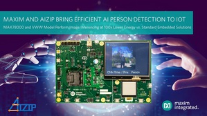 MAX78000 AI微控制器与Aizip的视觉唤醒词模型相结合,将人员检测引入IoT影像和视讯应用,每次推算功耗降低100倍(仅消耗0.7mJ)。