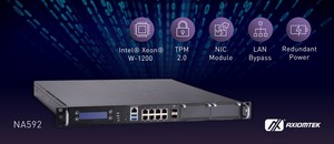 艾訊全新高效能1U機架式網路安全應用平台NA592,搭載Intel Xeon W-1200或第10代Intel Core 中央處理器,內建Intel W480E晶片組。
