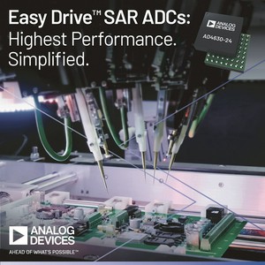 ADI新一代16至24位元超高精度逐次渐近暂存器(SAR)类比数位转换器(ADC)系列产品,可简化在仪器仪表、工业和医疗健康应用领域中复杂的ADC设计。
