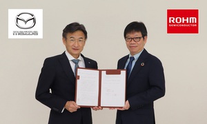 馬自達汽車株式會社 專務執行董事 研發與成本創新部門統括 廣瀨 一郎(圖左)、ROHM Co., Ltd.專務執行董事 COO 東 克己(圖右)