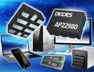 Diodes三階可設定電壓轉換速率控制的電源切換器AP22980,可簡化並增強固態硬碟中電源軌管理作業。
